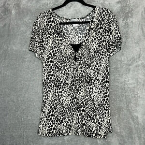 Stephen and Curry 2X Shirt Top Brown Animal Print Short Sleeve Scoop Neck Womens